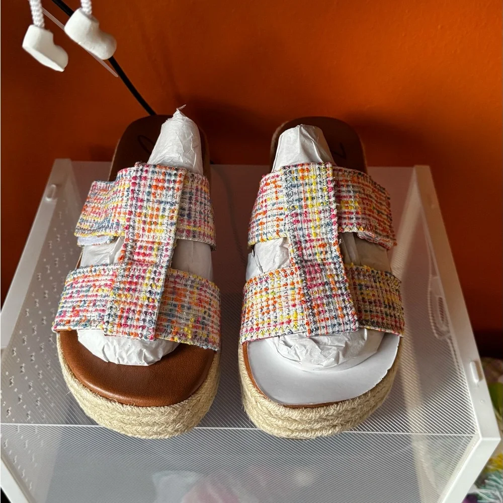Multicolor Tweed Espadrille Platform Slide - Women's